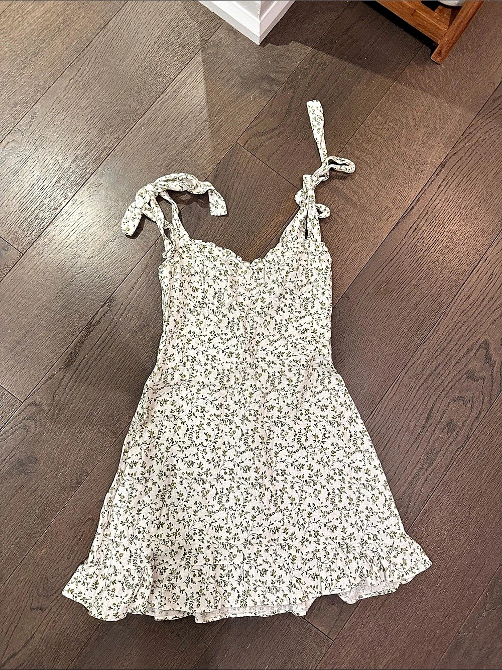 Reformation Christine Dress Floral Mini Dress in White & Green